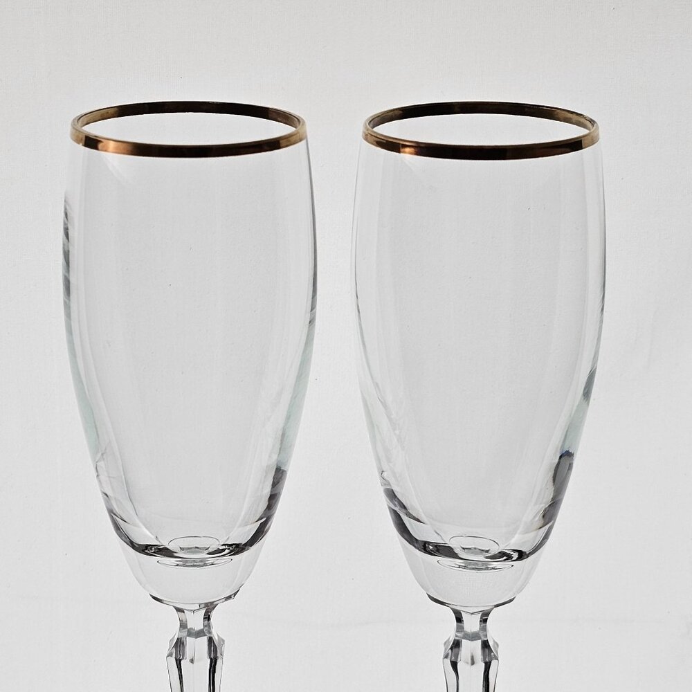 2 Schott Zwiesel Concord Gold Champagne Glasses 9" 1990s gold rim stemware vtg G - Picture 4 of 9
